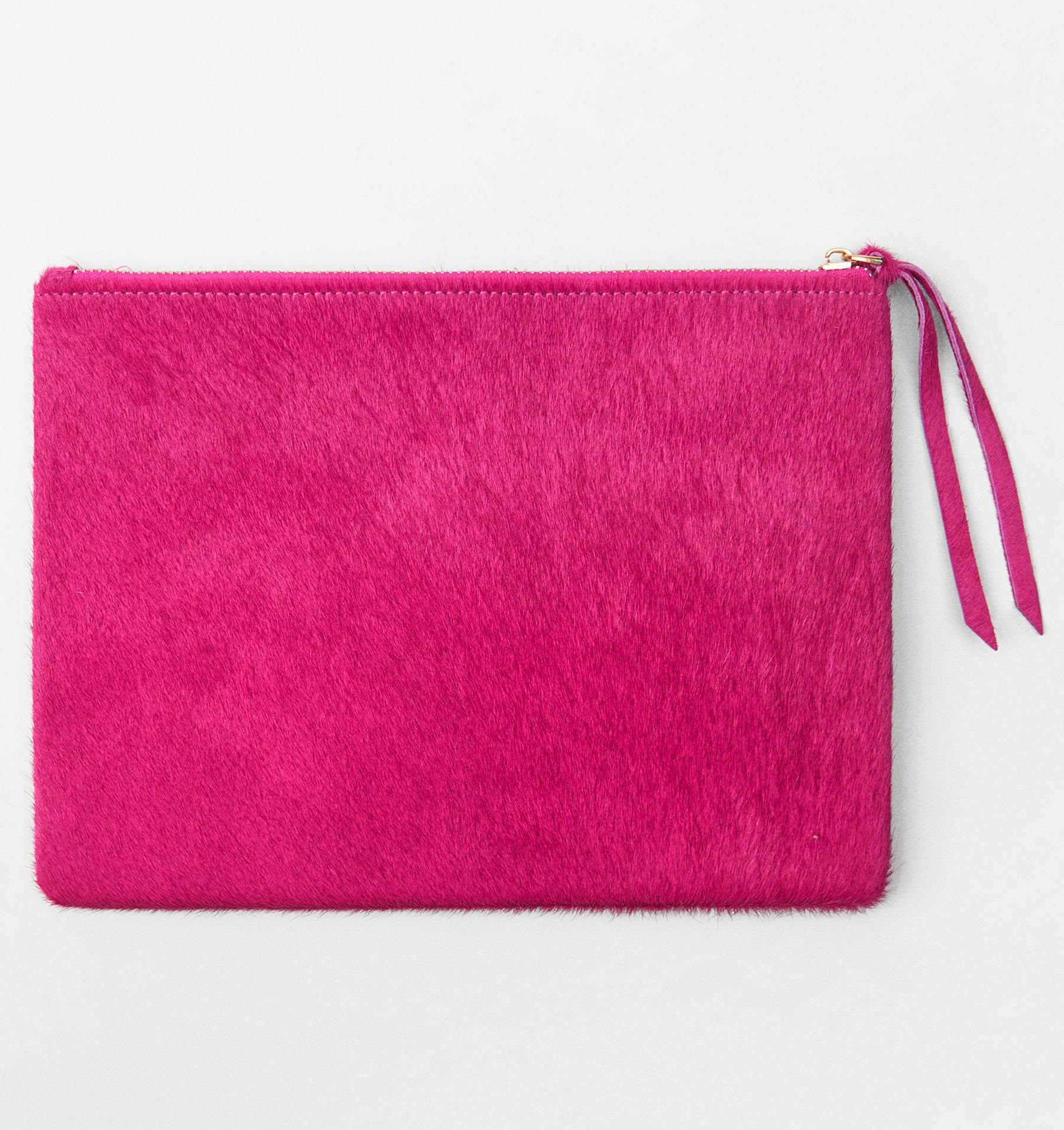Клатч Zara Small Hair On Leather, темно-розовый сумка пельмень кожаная золотой клатч lmr 9919 8j