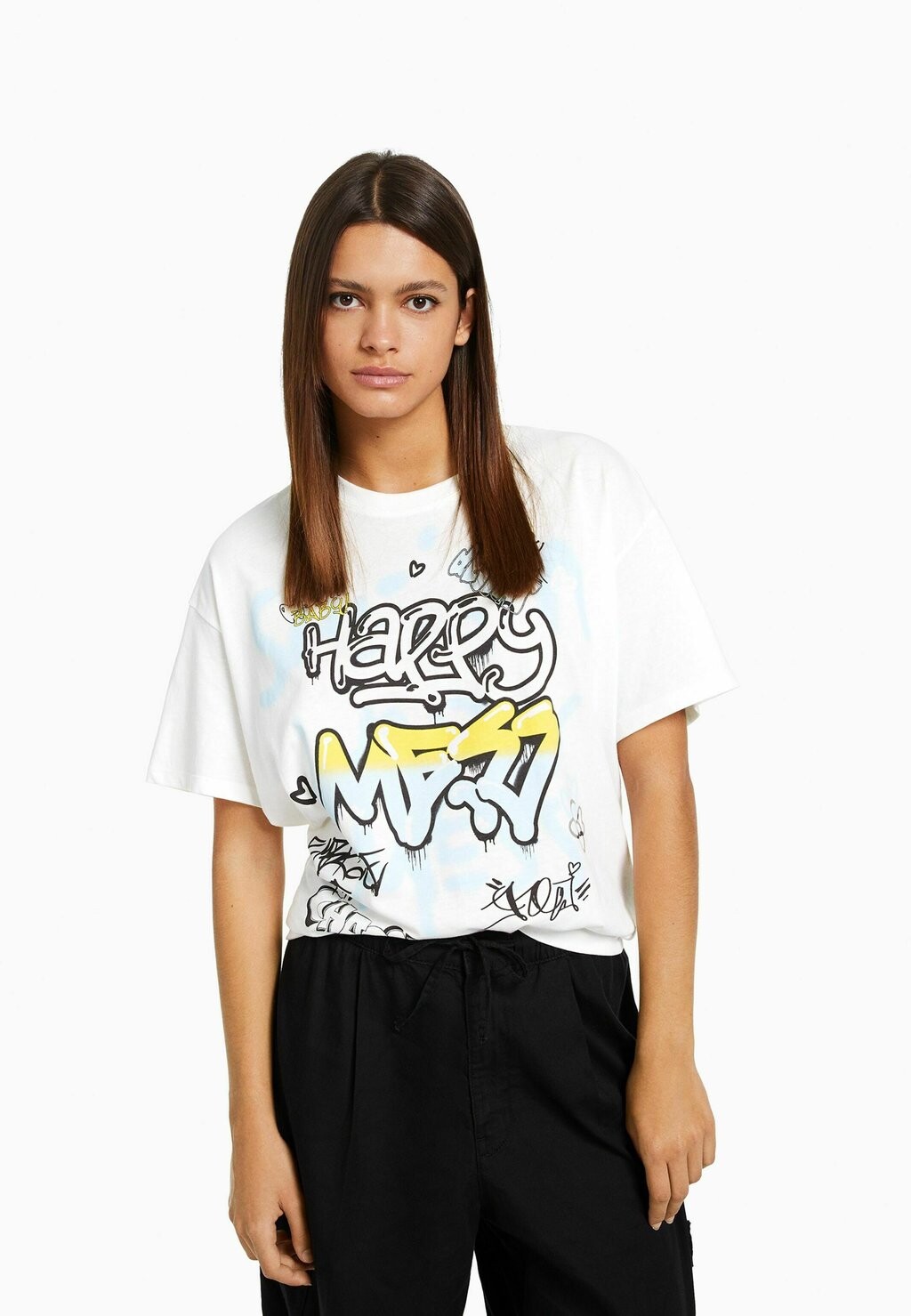 

Футболка с принтом Bershka, белый
