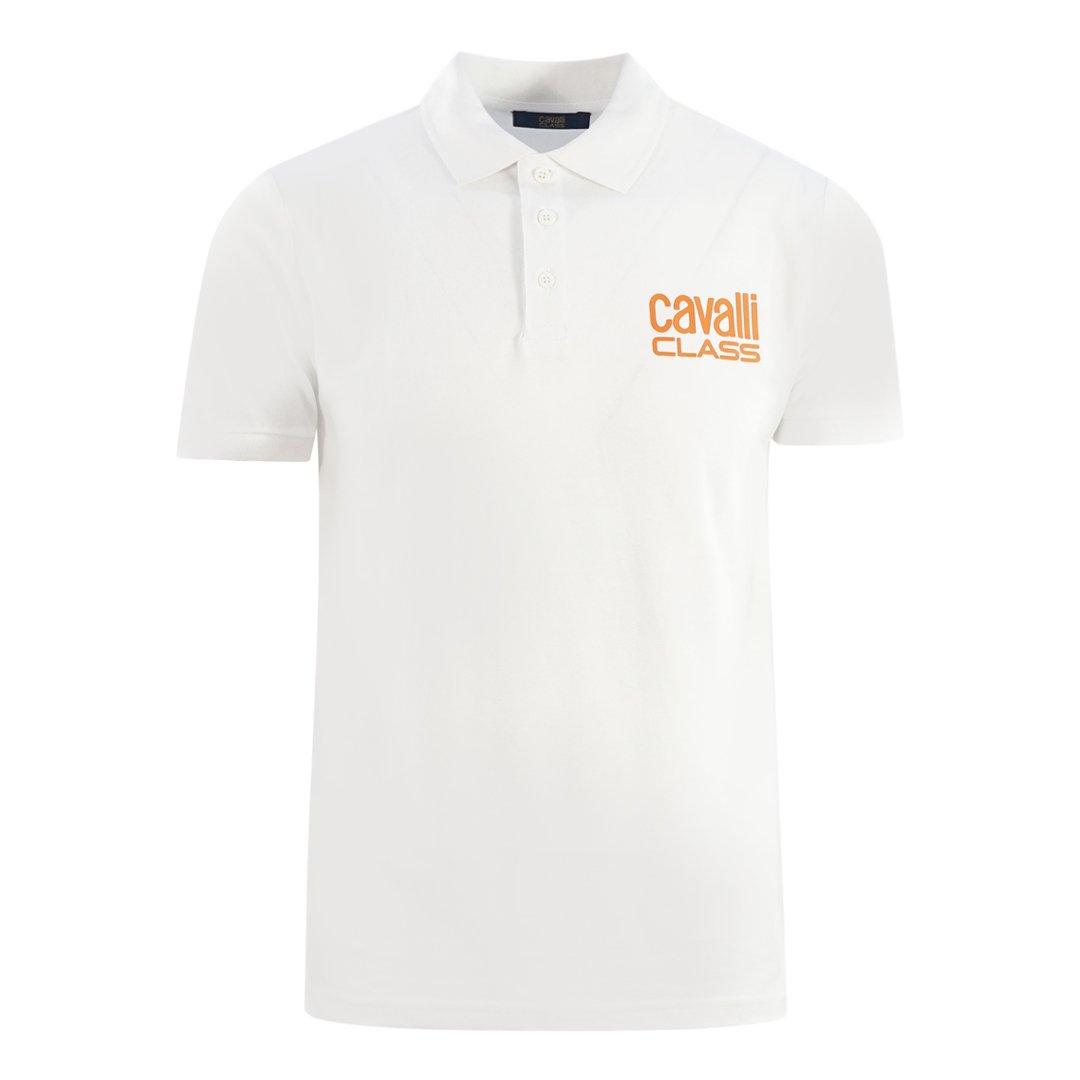 цена Белая рубашка поло с ярким логотипом бренда Cavalli Class, белый