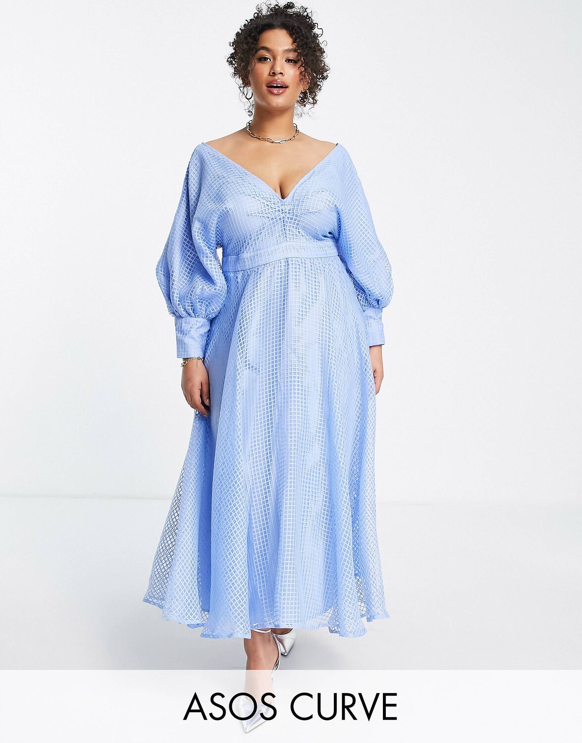 

Светло-голубое платье миди в клетку из органзы ASOS EDITION Curve Curve