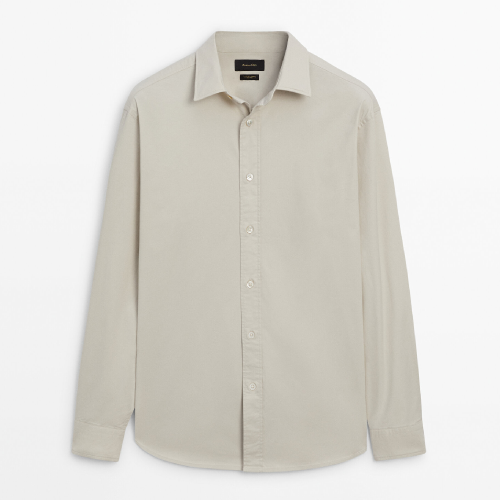 Рубашка Massimo Dutti Stretch Relaxed-fit Cotton Twill, кремовый черная оверсайз рубашка из твила adpt свободного кроя