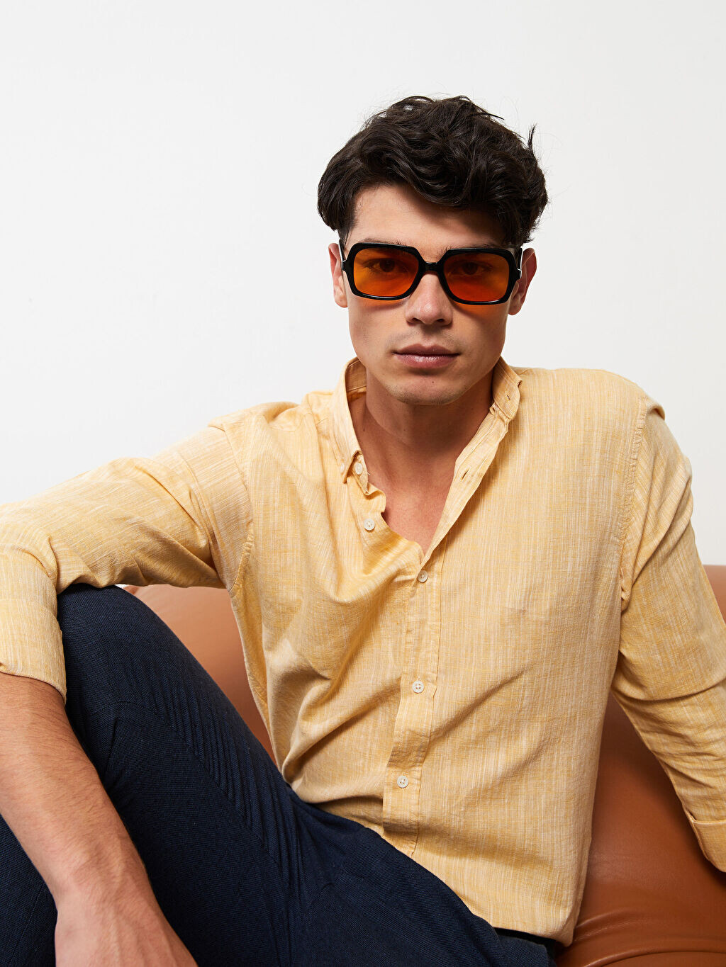 

Мужская льняная рубашка Slim Fit с длинным рукавом LCW Vision