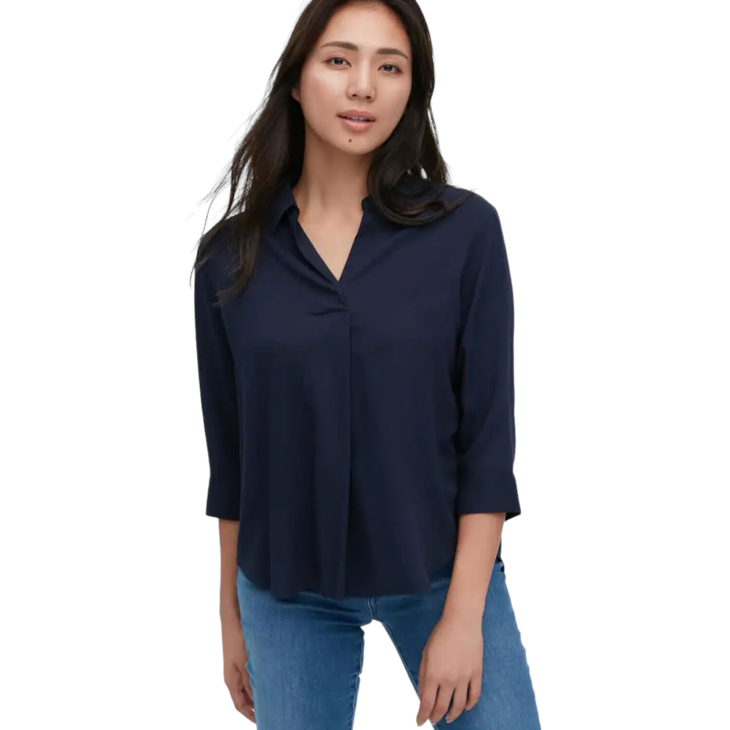 

Блуза Uniqlo Viscose Skipper Collar 3/4 Sleeved, синий