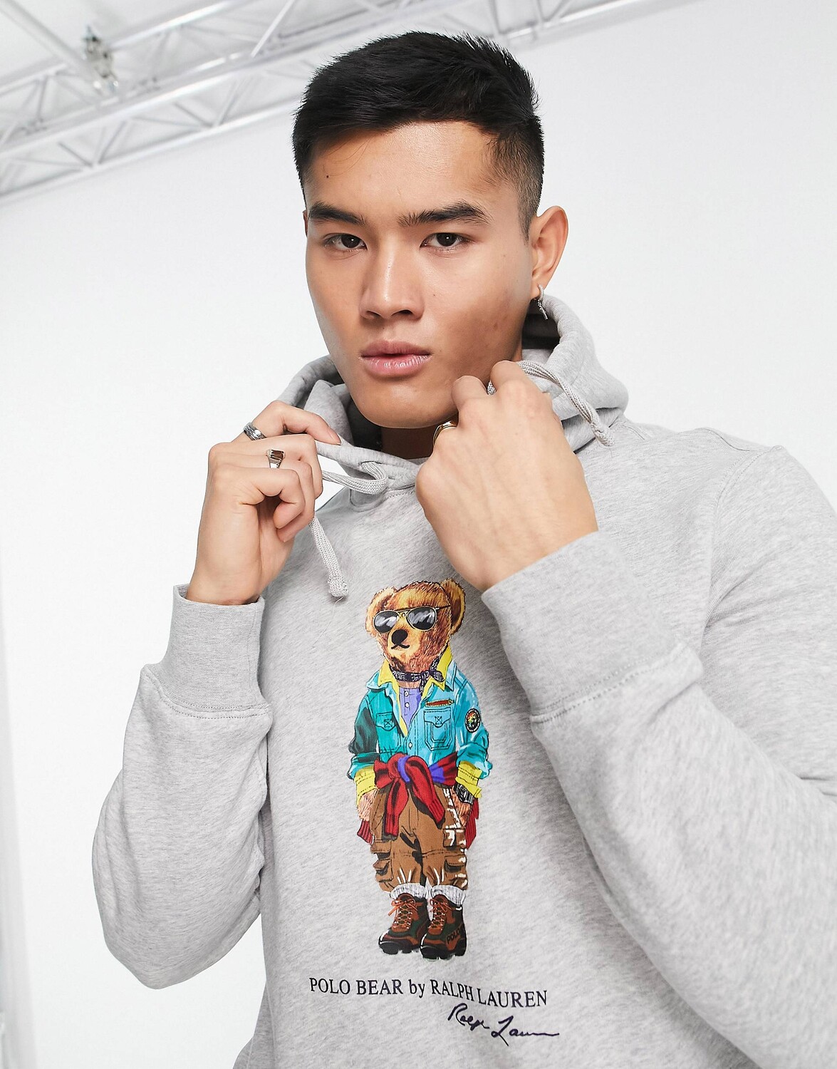 

Худи серого меланжевого цвета с принтом медведя на открытом воздухе Polo Ralph Lauren