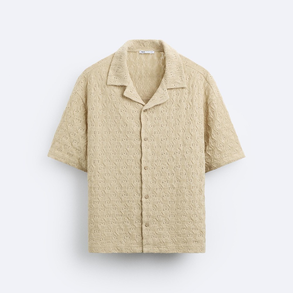 Рубашка Zara Openwork Textured, бежевый