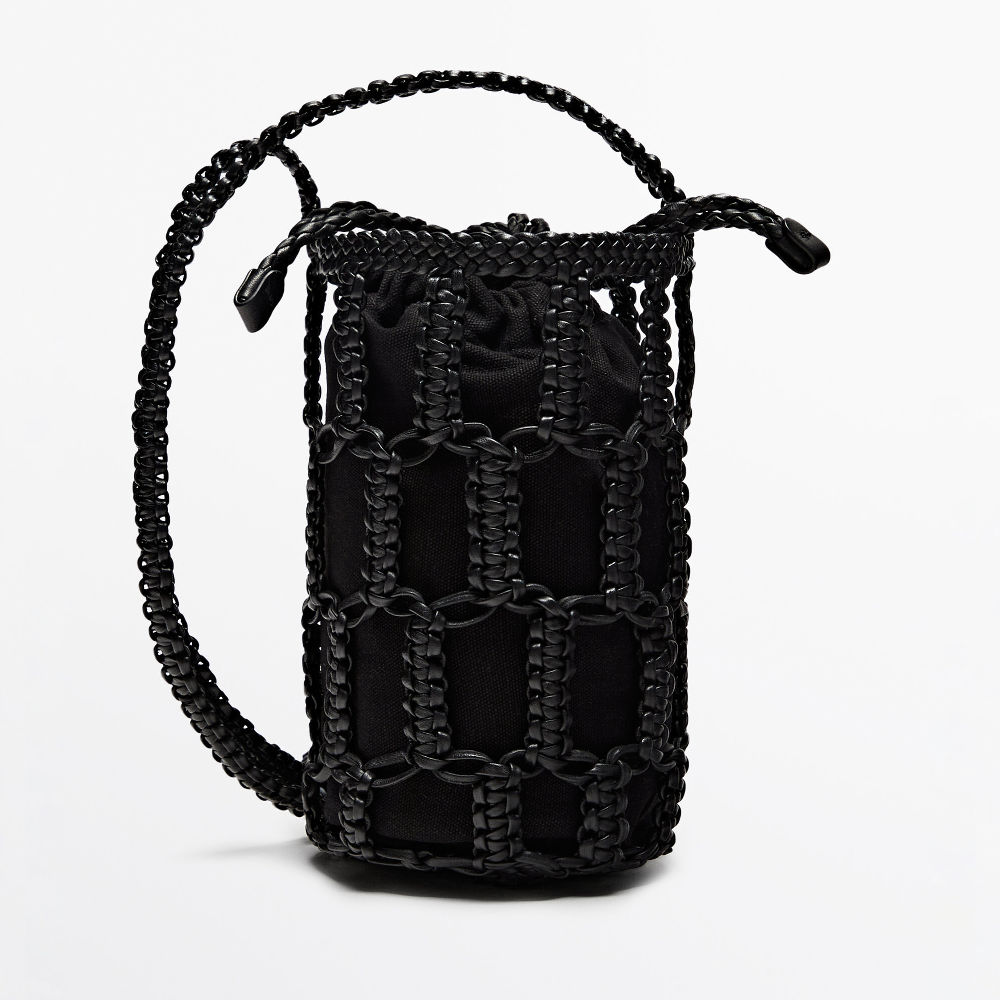 Сумка Massimo Dutti Nappa Leather Woven Mini Bucket, черный