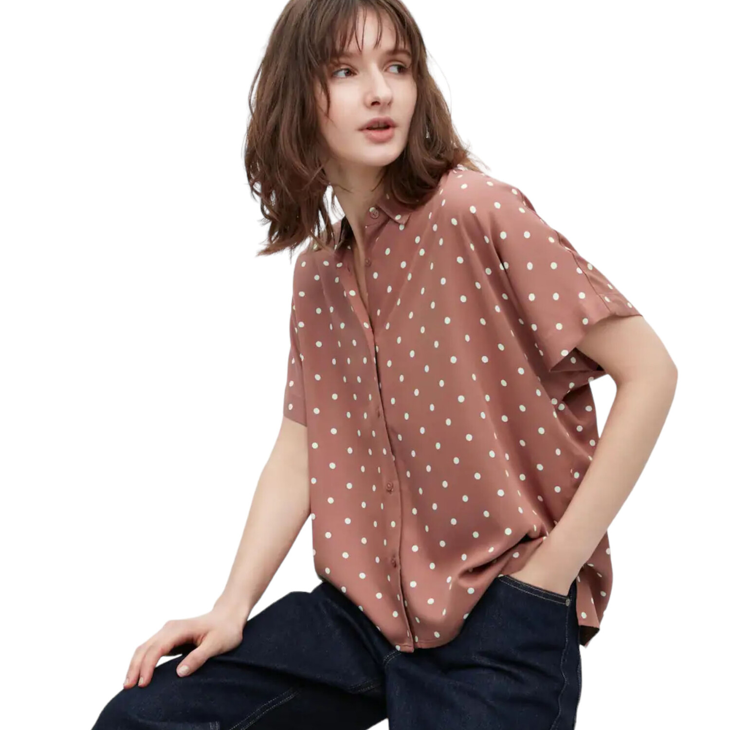 

Блуза Uniqlo Rayon Short Sleeve, коричневый