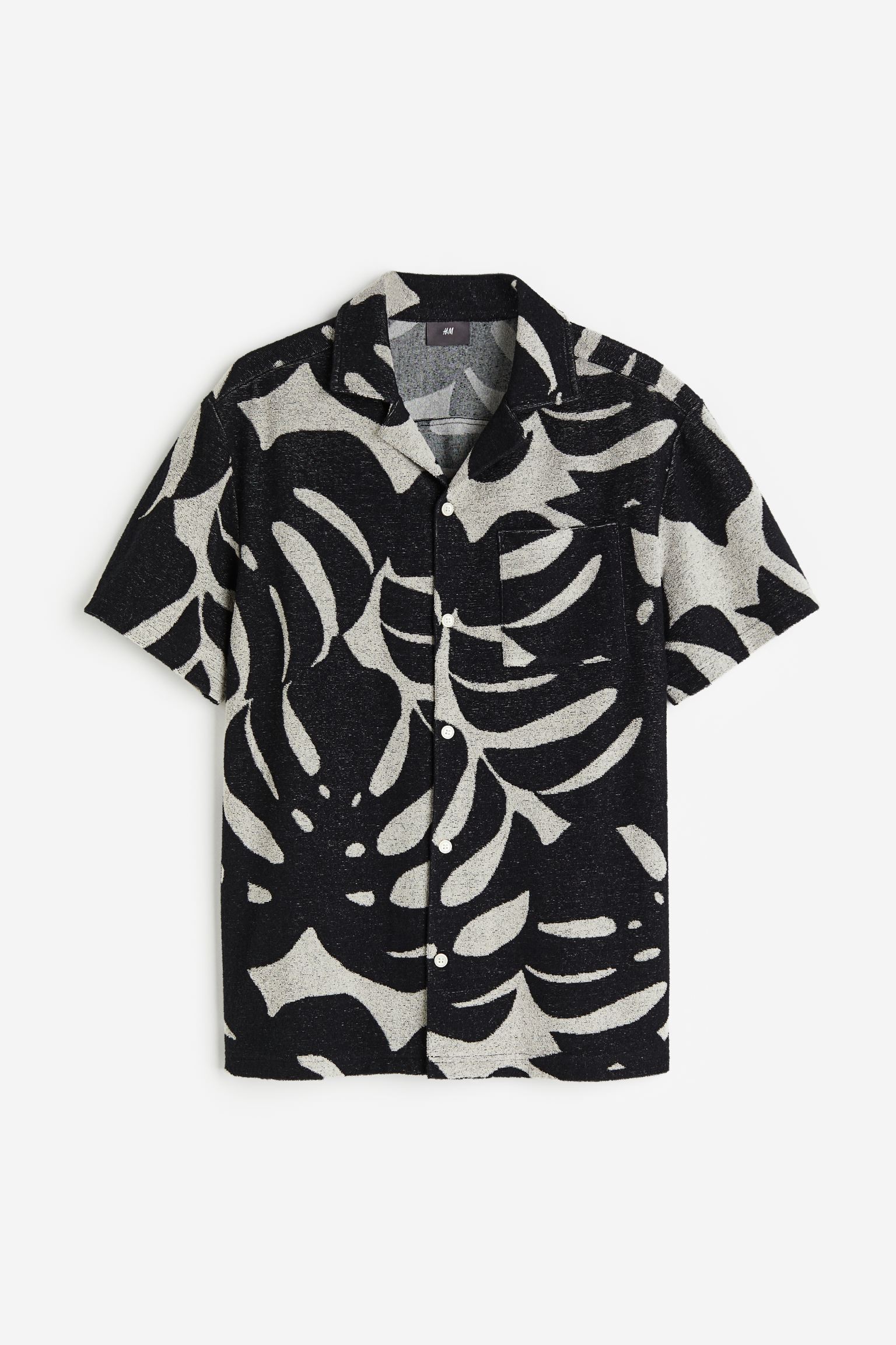 Рубашка H&M Regular Fit Terry Resort Shirt, черный, белый