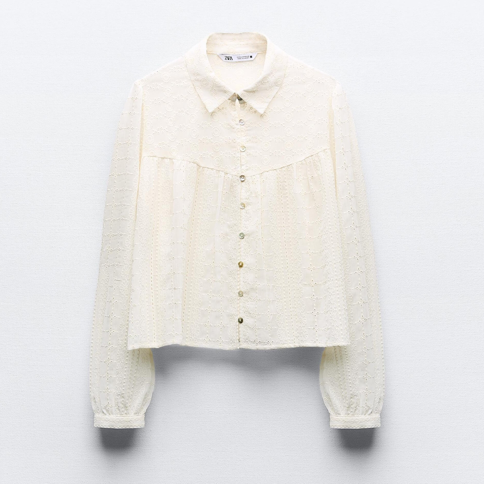 Блузка Zara With Cutwork Embroidery, светло-бежевый блузка zara dotted mesh with foil detail светло бежевый