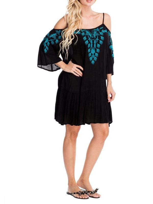 

Платье La Moda Clothing пляжное с вышивкой и открытыми плечами, черный