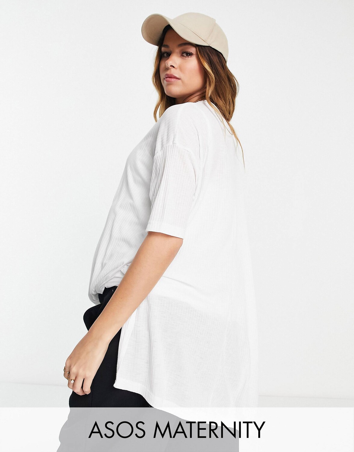 

Белый оверсайз-топ с разрезами в рубчик по бокам ASOS DESIGN для беременных