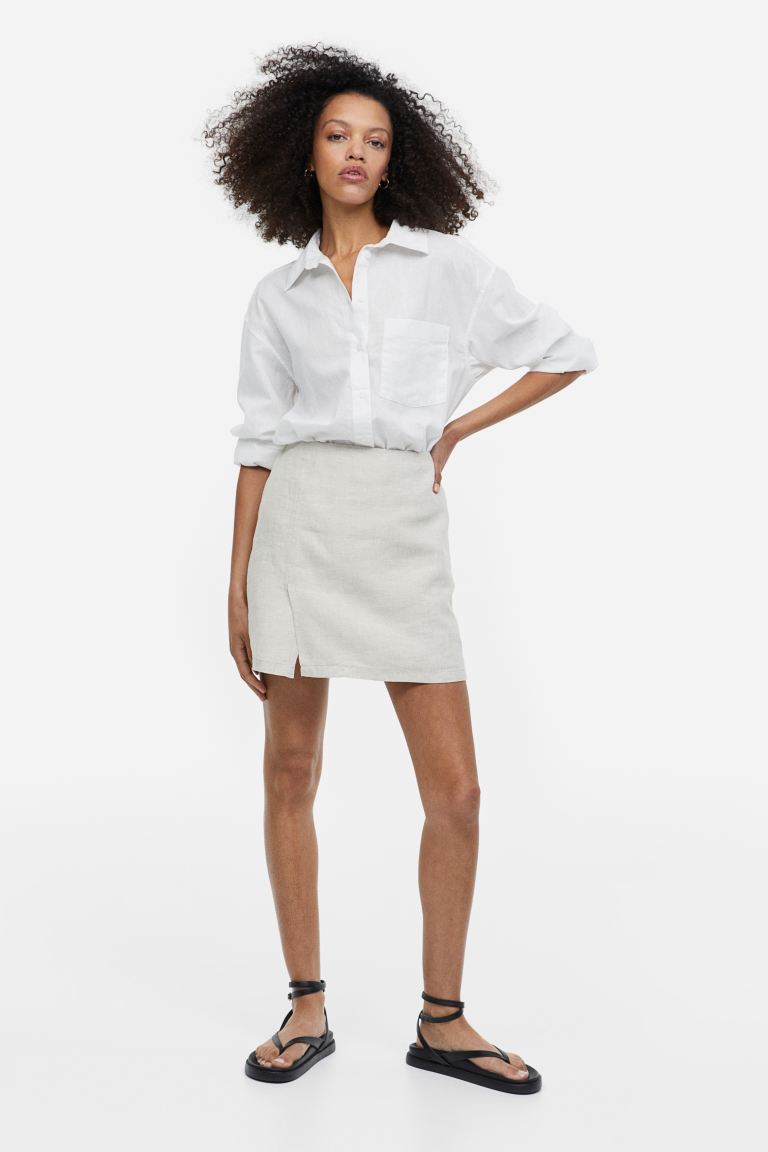 Льняная юбка H&M, светло-бежевый льняная юбка js 010 размер 40 светло бежевый