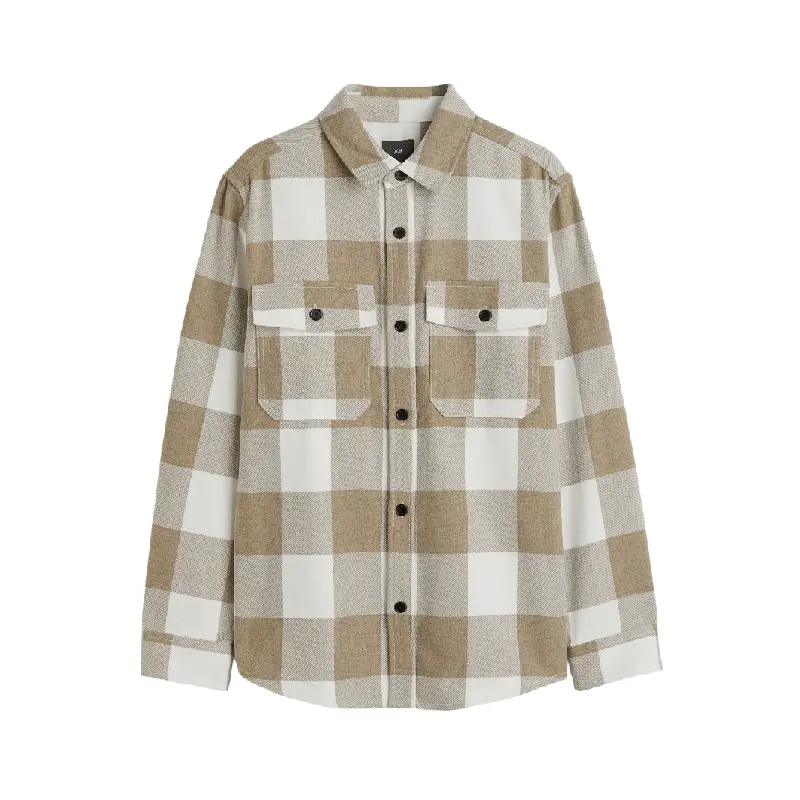 

Рубашка H&M Twill Overshirt, бежевый/белый