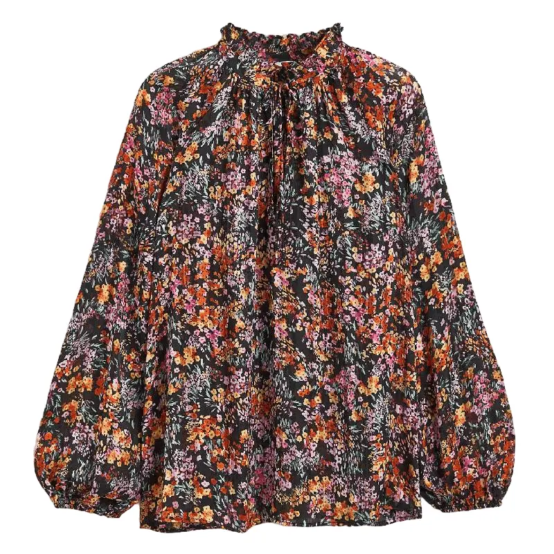

Блузка H&M with Tie Detail, черный с цветочным узором