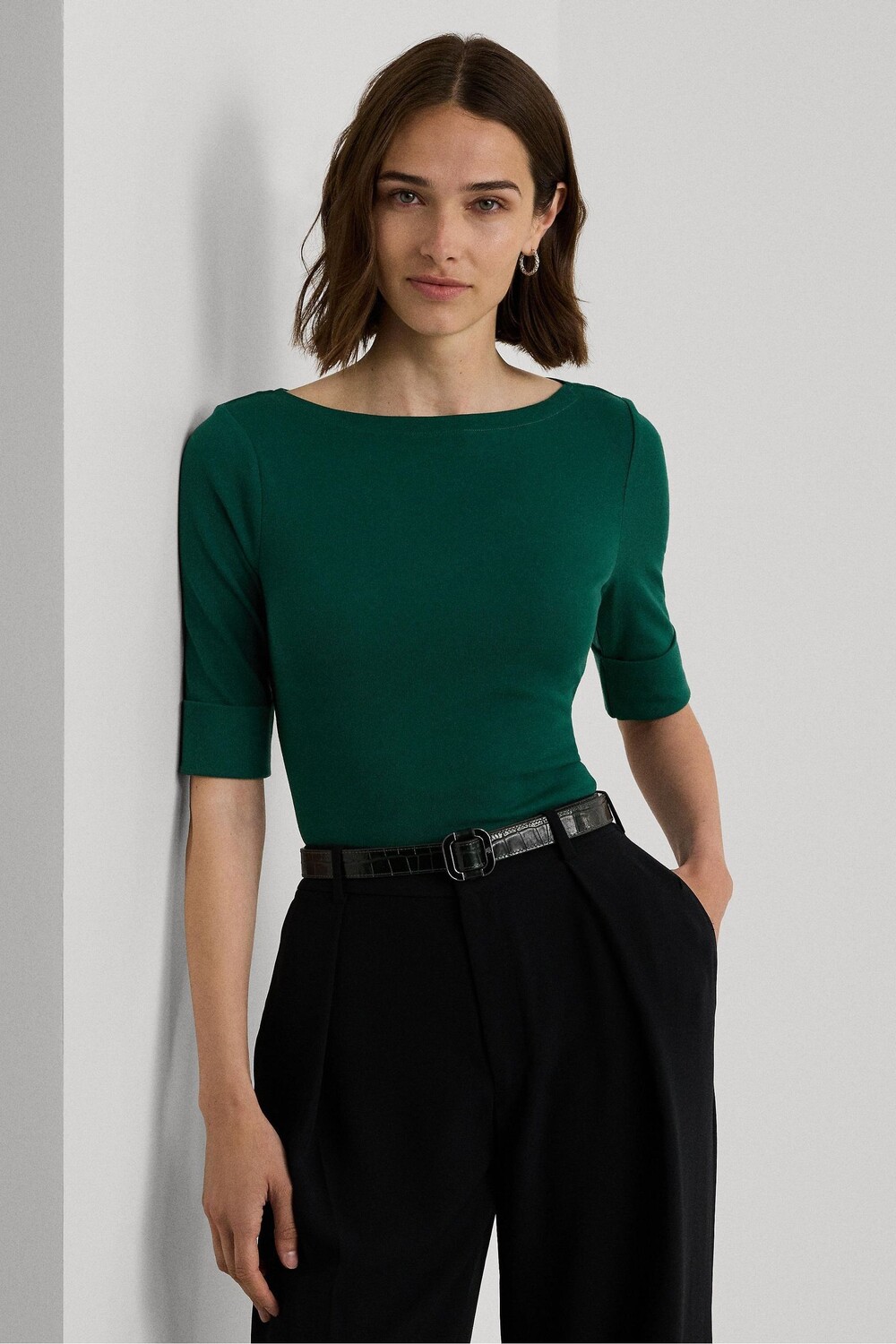 

Топ с вырезом лодочкой из хлопковой смеси Lauren Ralph Lauren, зеленый