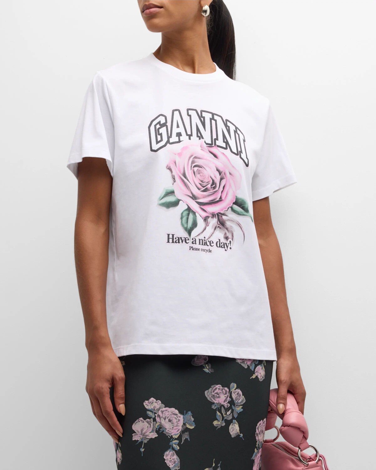 

Базовая футболка Rose из джерси Ganni, цвет Bright White