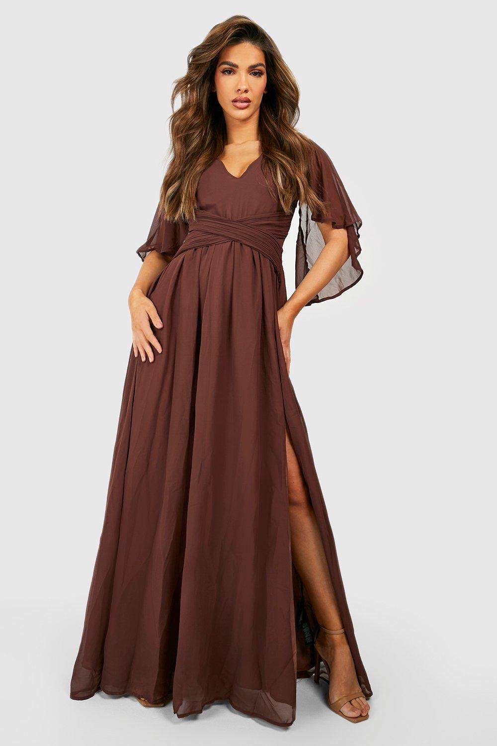 Шифоновое платье-накидка подружки невесты макси boohoo, коричневый платье твое длинное 42 размер
