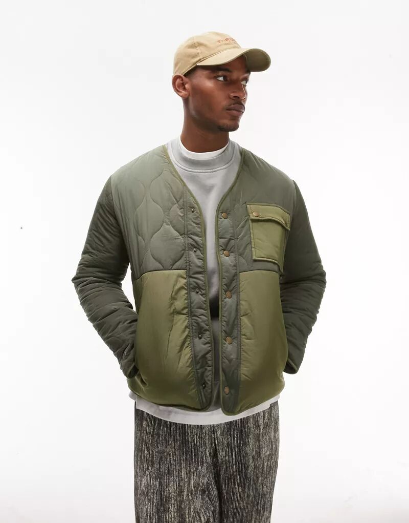 Topman – легкая куртка из смешанных материалов цвета хаки