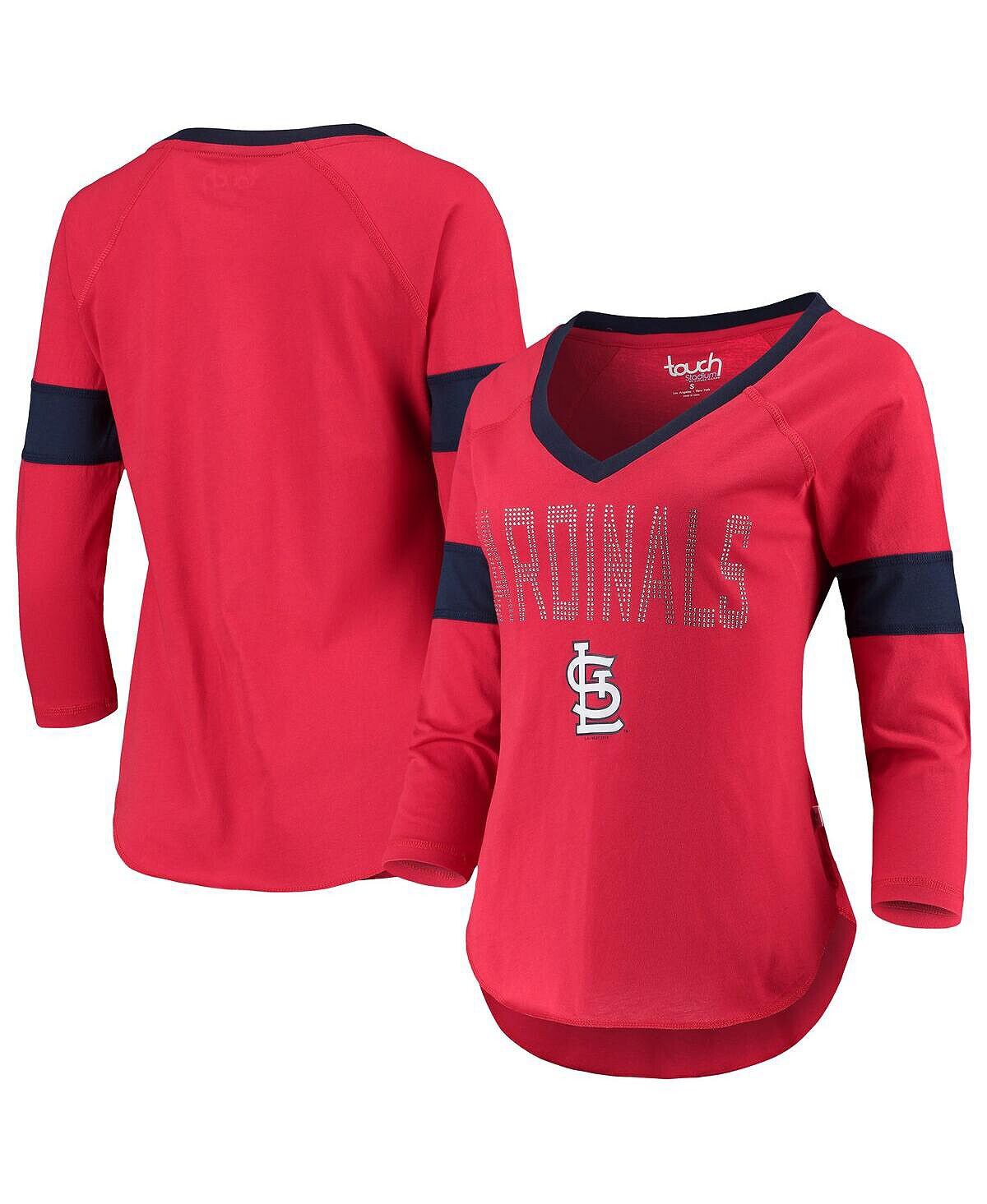 

Женская красная футболка Alyssa Milano St. Louis Cardinals Ultimate Fan с рукавами 3/4 и v-образным вырезом реглан Touch, красный