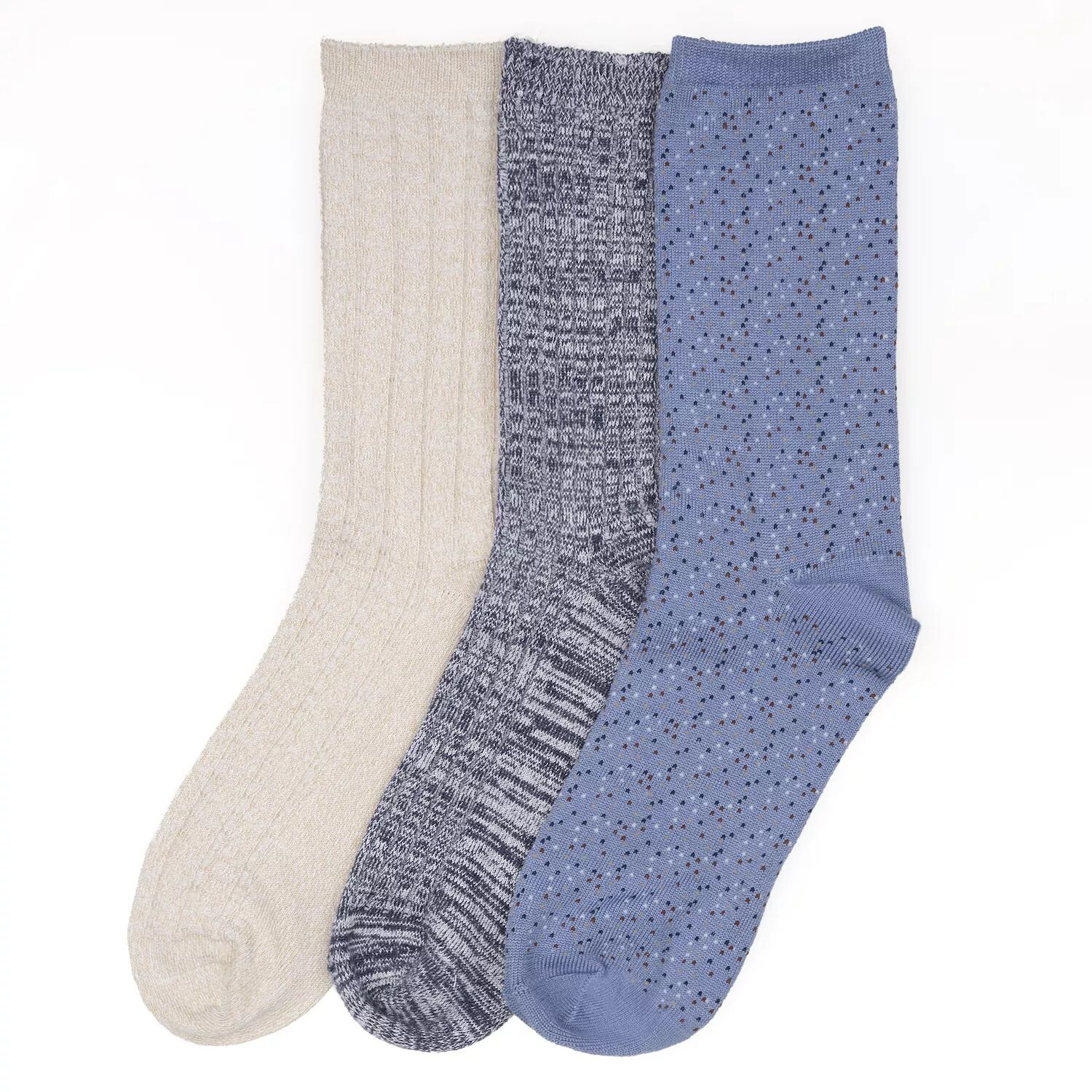 

Набор из трех женских носков Cuddl Duds с узором Birdseye Spacedye Tuckstitch Crew Cuddl Duds