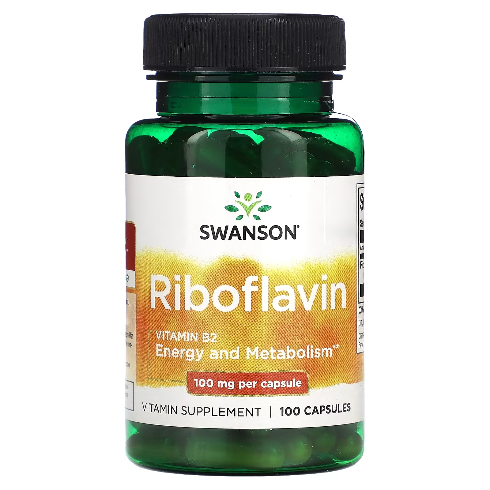 Рибофлавин Swanson 100 мг, 100 капсул swanson r 5 p рибофлавин 5 фосфат 50 мг 60 растительных капсул