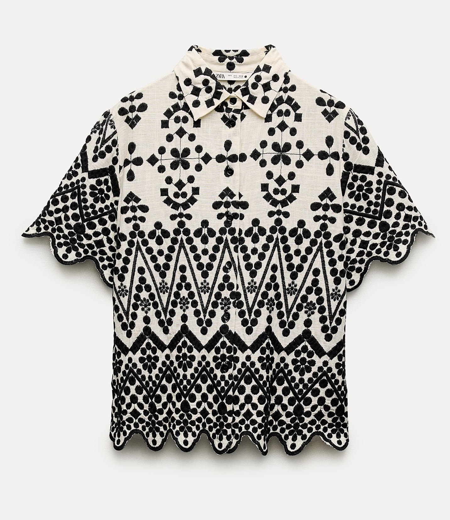 Рубашка Zara Zw Collection Contrast Embroidery, черный