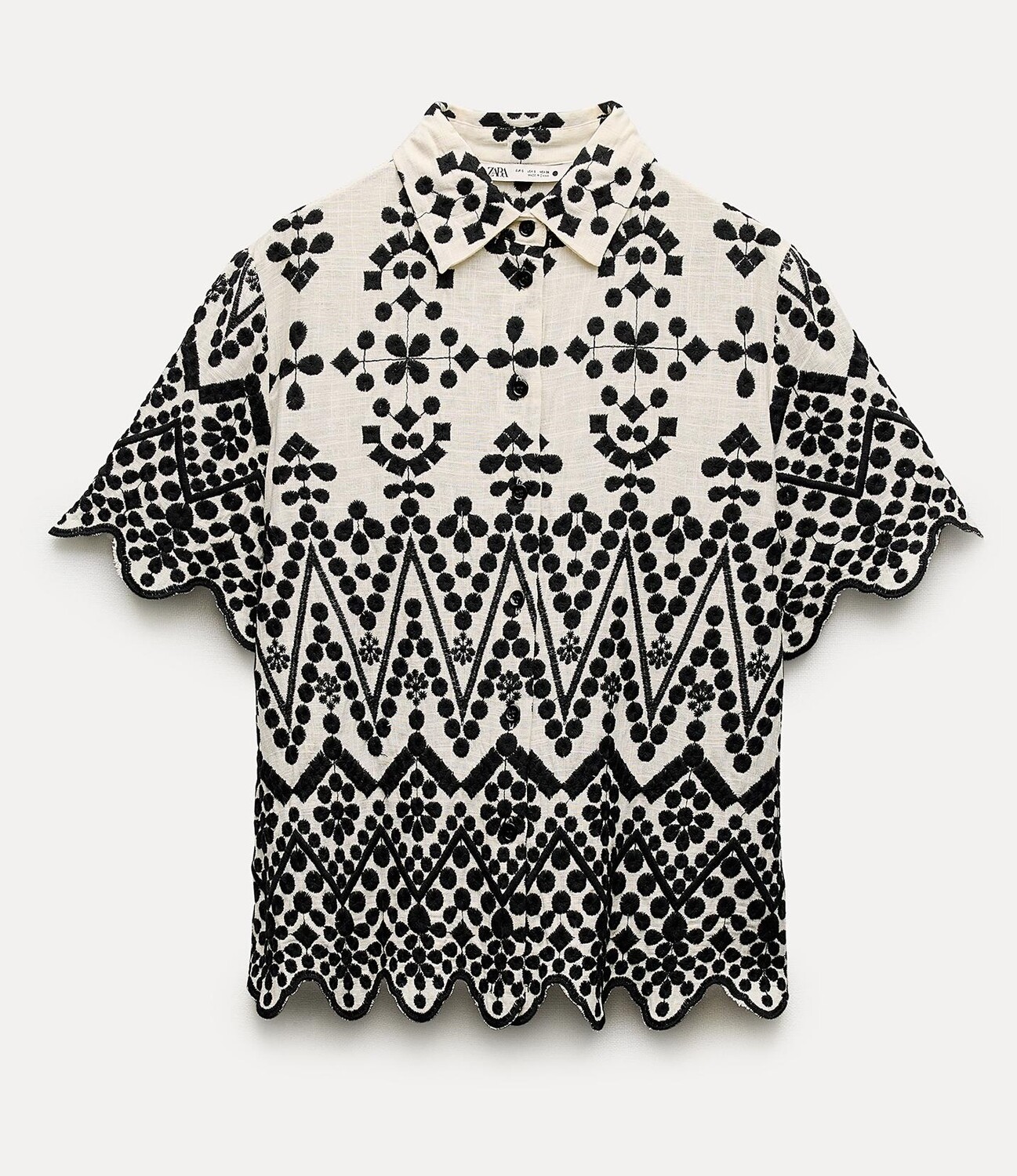 Рубашка Zara Zw Collection Contrast Embroidery, черный рубашка zara contrast checked сиреневый желтый