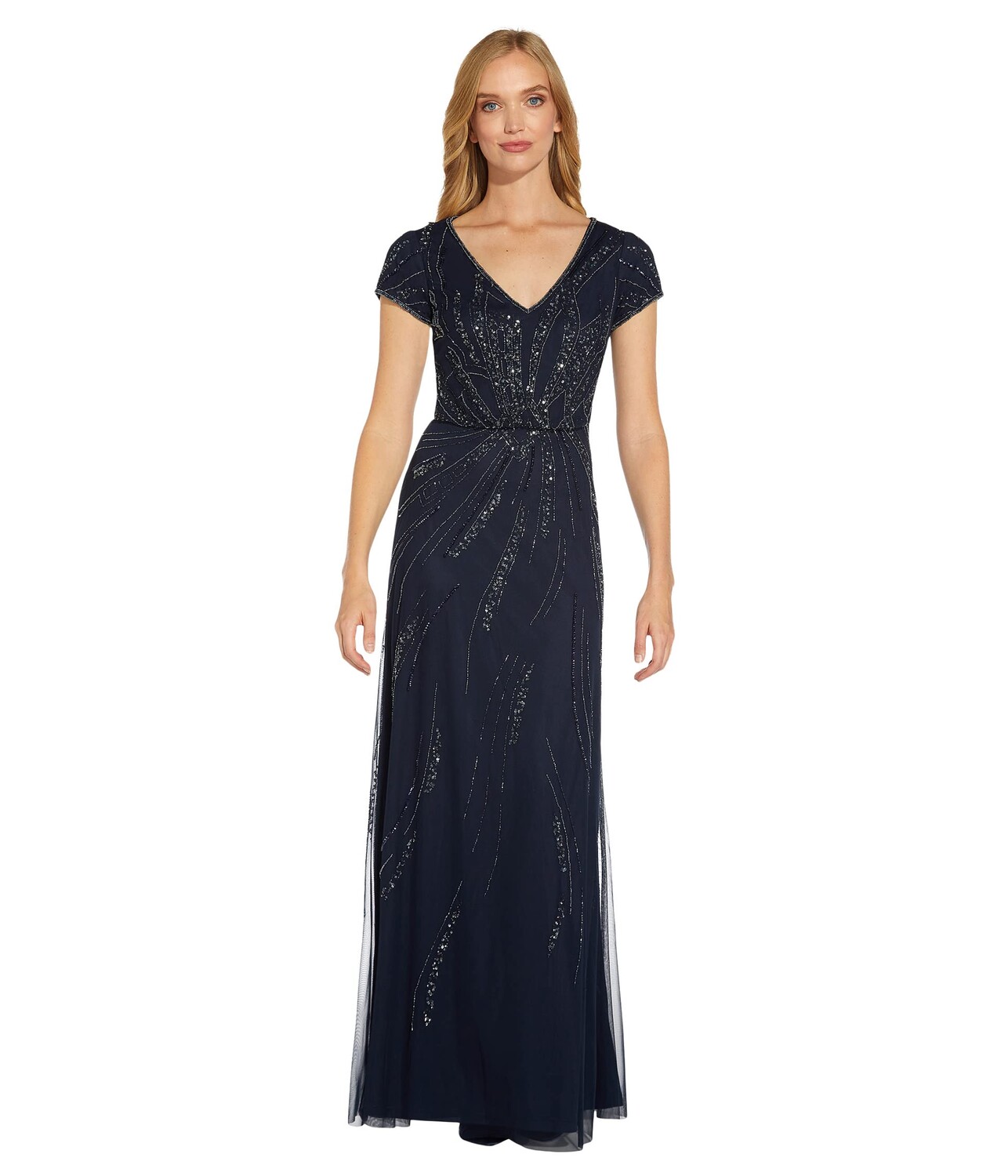 

Платье Adrianna Papell, Short Sleeve Beaded Mob Blousson Long Gown