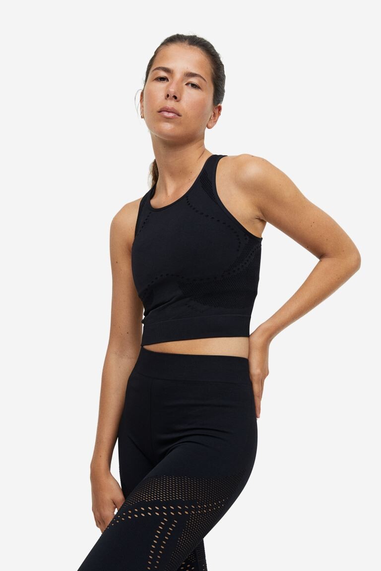

Бесшовный спортивный укороченный топ DryMove H&M, черный