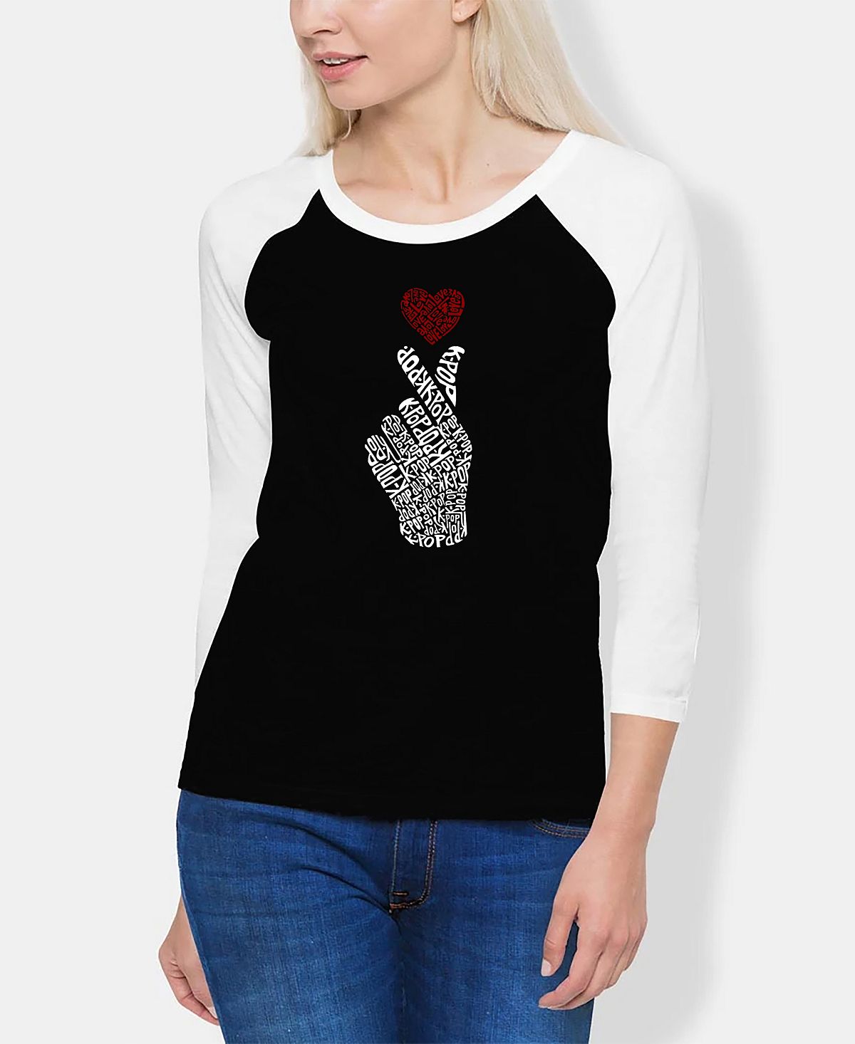 Женская футболка реглан k-pop word art LA Pop Art, черно-белый мир башир искусство анализа руки