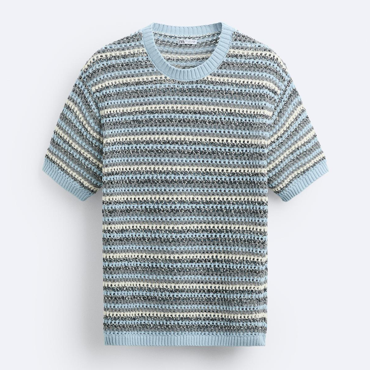 Футболка Zara Crochet Knit, голубой/мультиколор футболка поло zara crochet knit limited edition темно бежевый