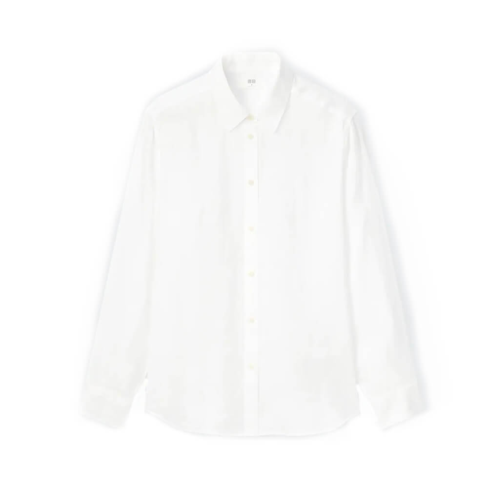 Рубашка Uniqlo 100% Linen, белый рубашка uniqlo 100% linen skipper collar 3 4 sleeve светло фиолетовый