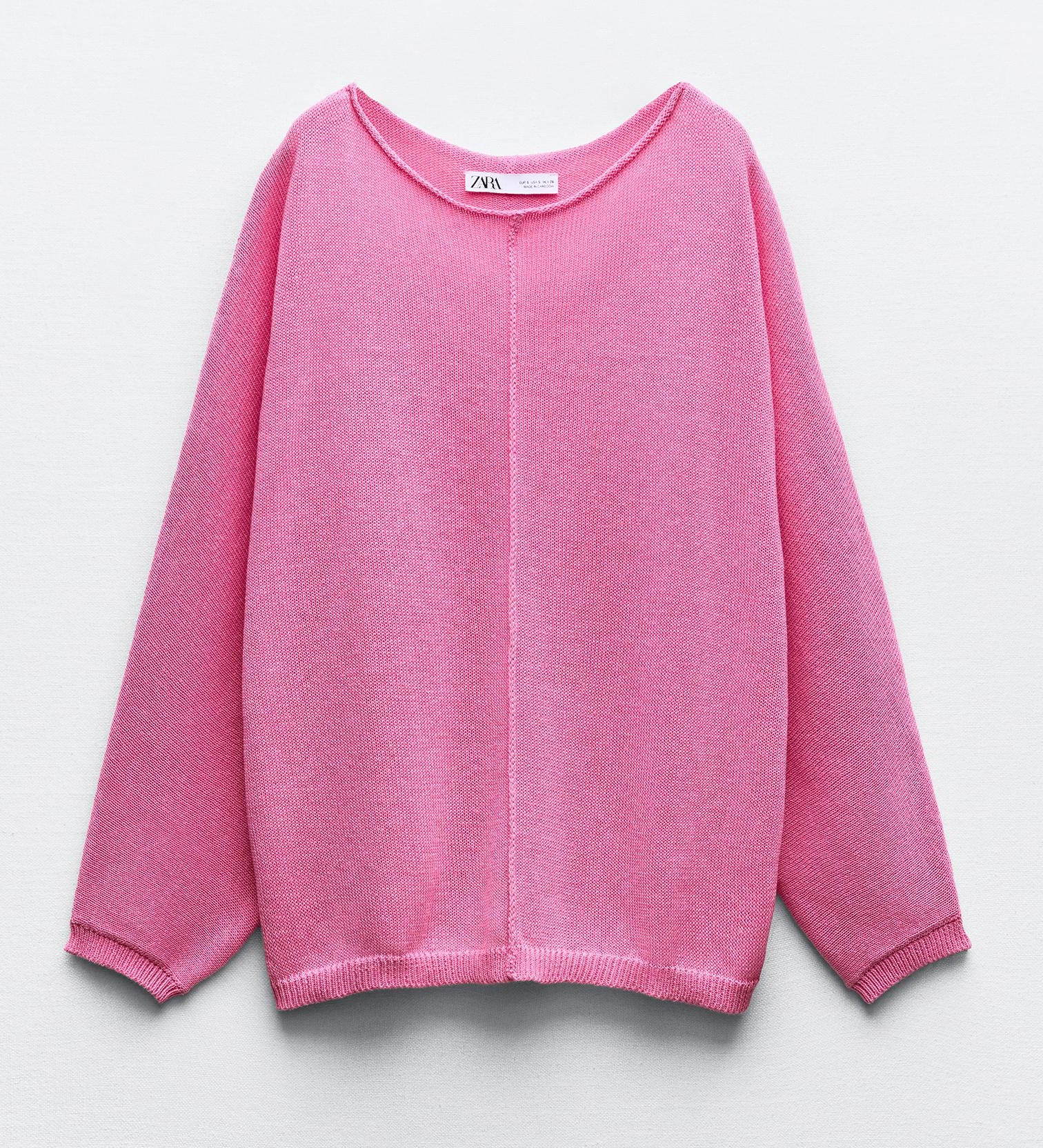 Свитер Zara Plain Knit With Central Seam, розовый свитер zara knit with rhinestone polo collar светло розовый