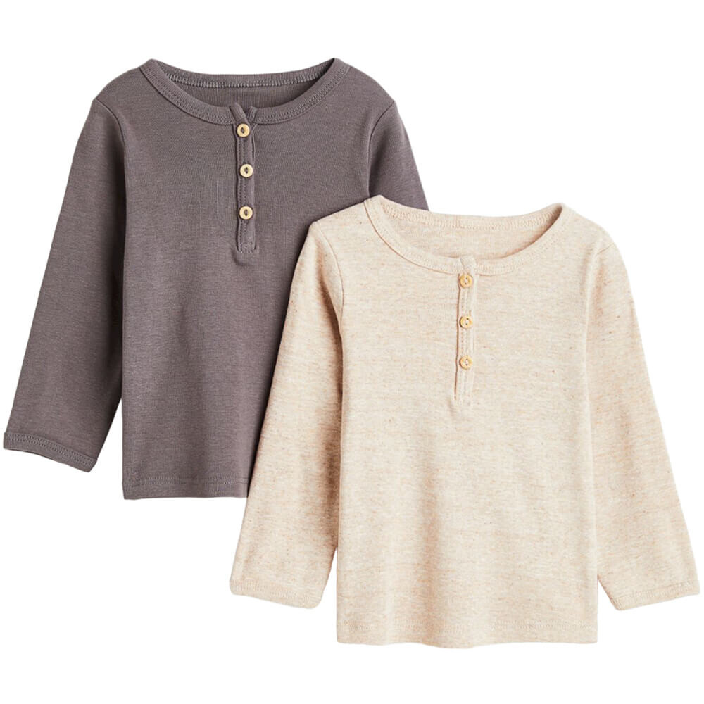 

Комплект H&M Cotton Henley, 2 предмета, темно-серый/бежевый меланж