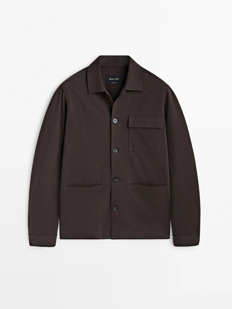 

Куртка-рубашка Massimo Dutti Mercerised Cotton Blend, темно-коричневый