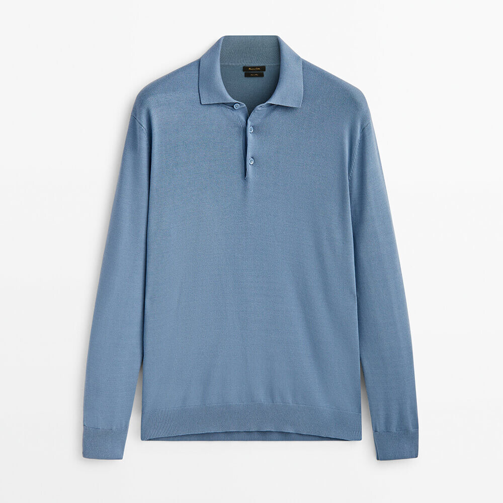 

Свитер Massimo Dutti Comfort Polo Collar Knit, голубой