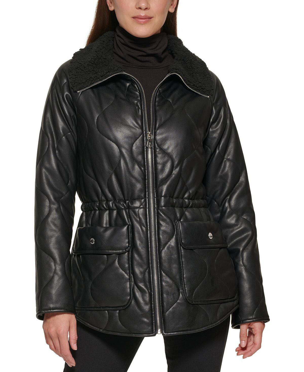 

Женская стеганая куртка из искусственной кожи Kenneth Cole, черный