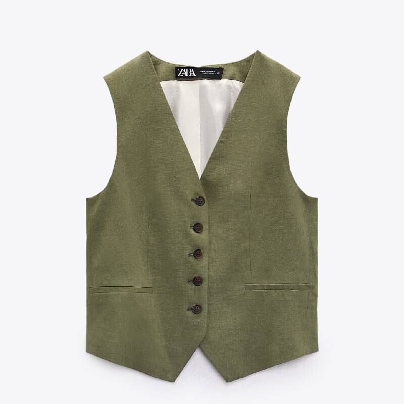 

Жилет из льна Zara Tailored Linen, зеленый
