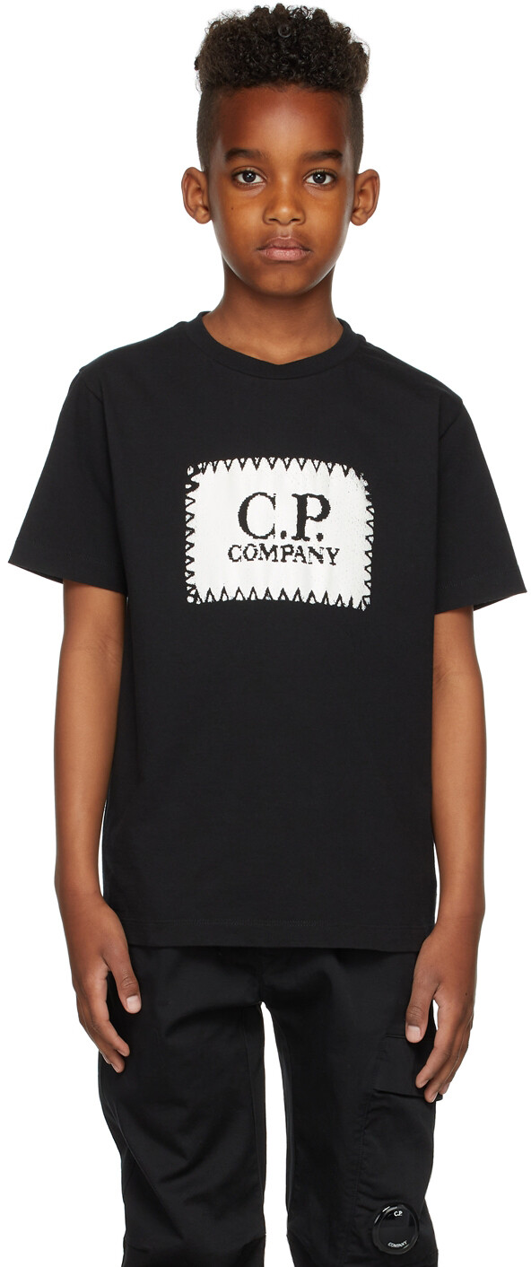 

Детская черная футболка с контрастной этикеткой C.P. Company Kids
