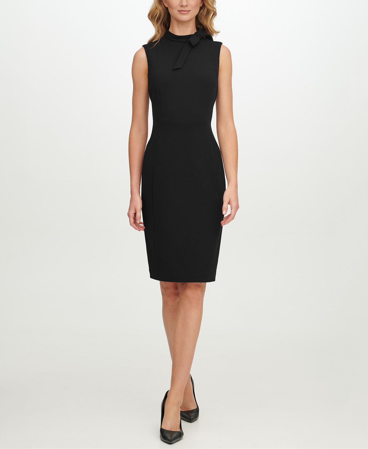 Миниатюрное платье-футляр с бантом Calvin Klein, черный женское платье без рукавов с бантом на плечах hope
