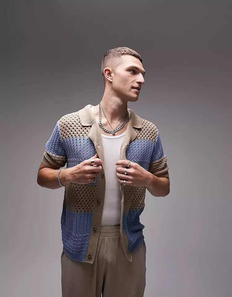 

Рубашка Topman Crochet, бежево-серый/синий