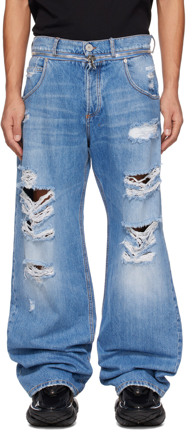 

Синие джинсы на молнии Balmain