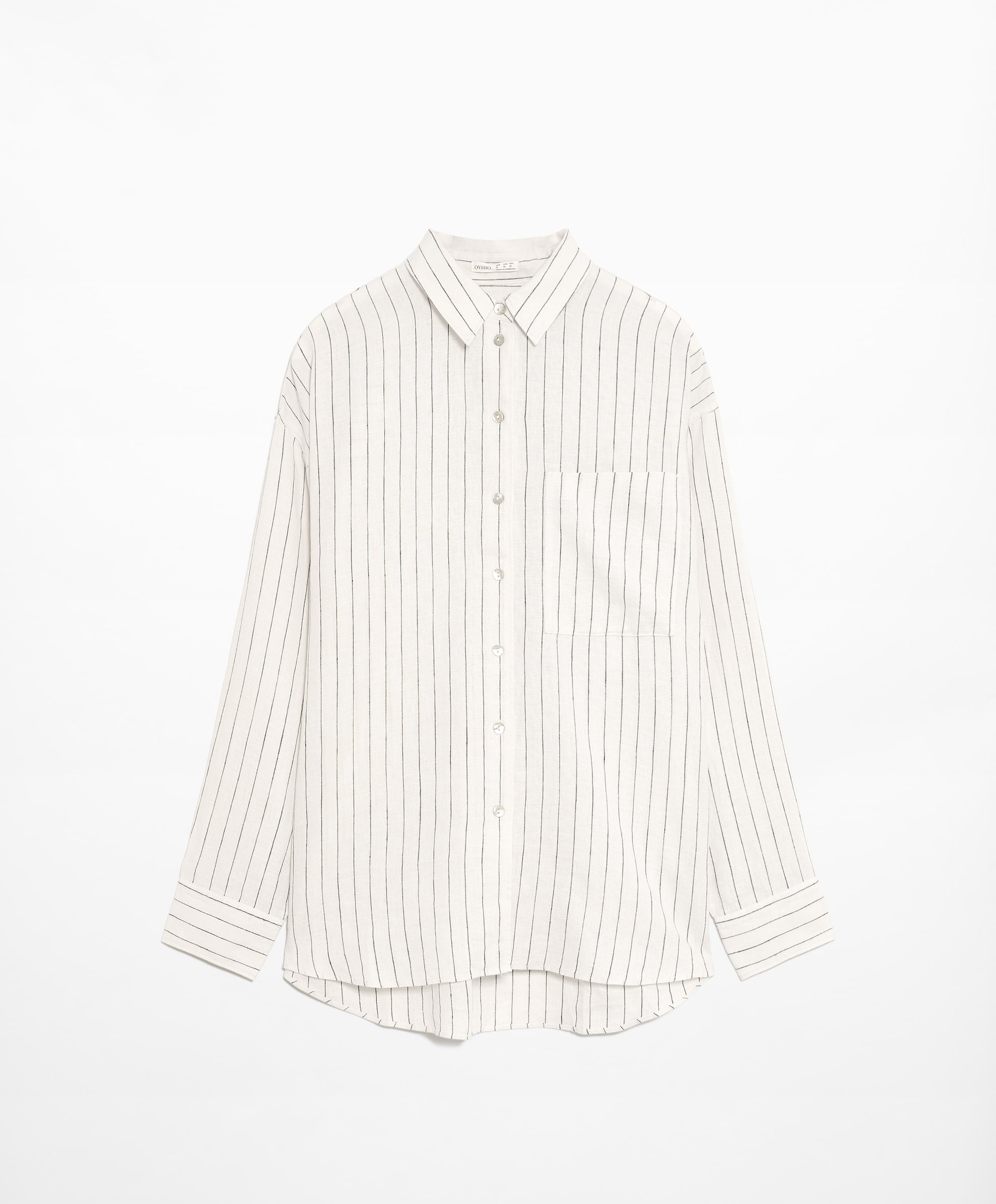 цена Рубашка Oysho Striped 100% Linen Long-sleeved, белый
