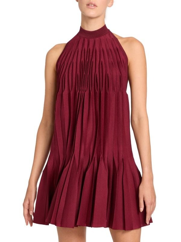 

Мини-платье Alaïa плиссированное из шелковой трапеции, красный