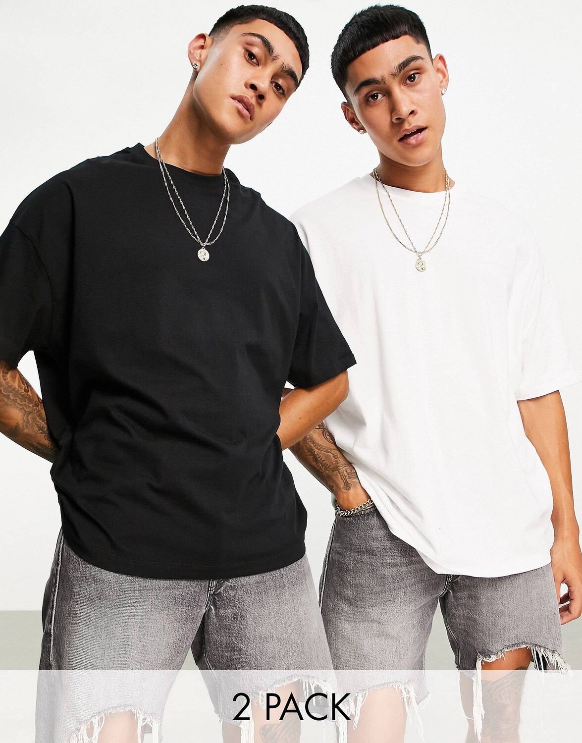 

Комплект из 2 футболок оверсайз с круглым вырезом ASOS DESIGN - МУЛЬТИ, Серый