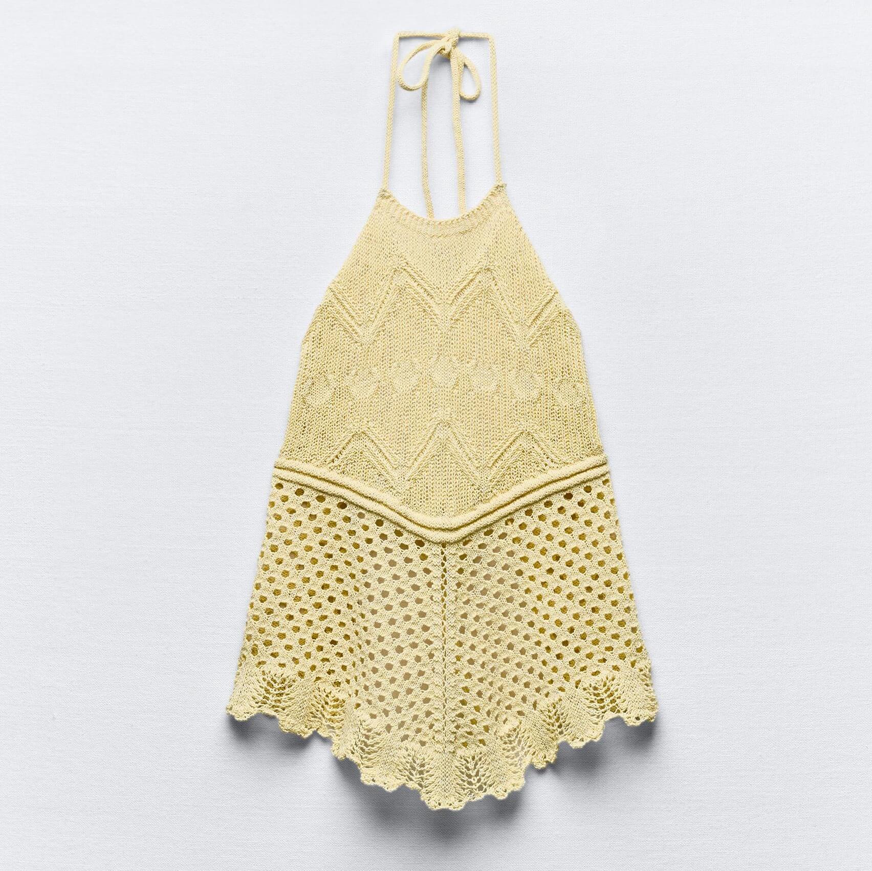 Топ Zara Pointelle Knit Halter, желтый короткий свитер с открытой спиной motivi черный