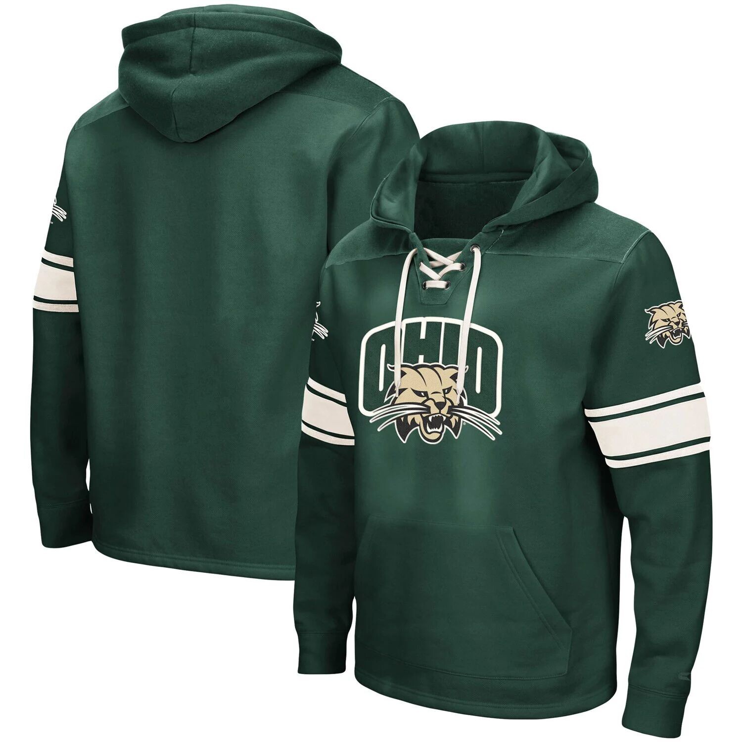 

Мужской зеленый пуловер с капюшоном и логотипом Ohio Bobcats 2.0 на шнуровке Colosseum
