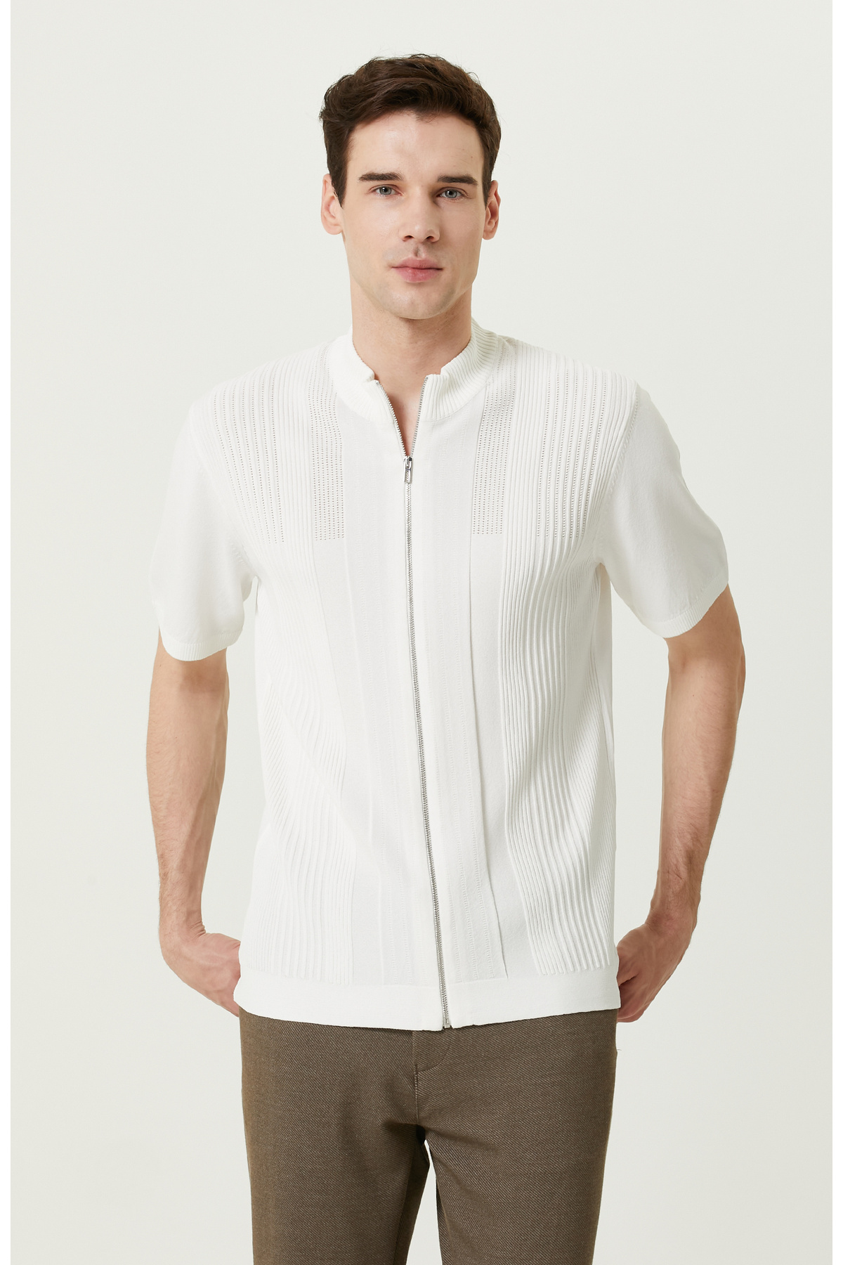 Жаккардовая трикотажная рубашка с короткими рукавами цвета экрю Network, экрю