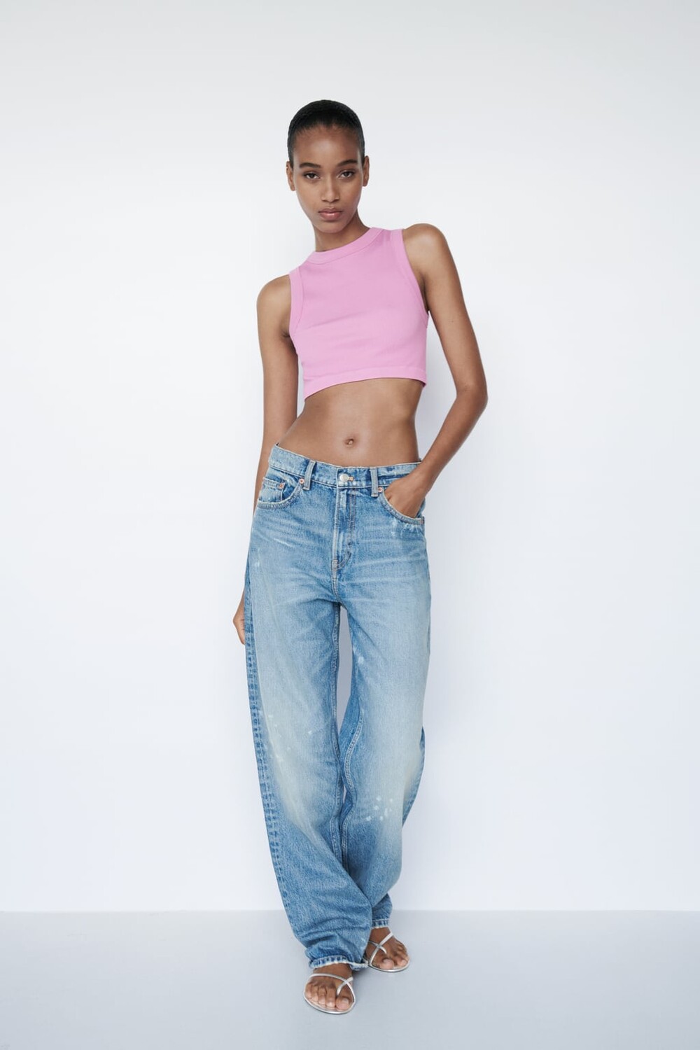 

Бесшовный базовый топ ZARA, розовый