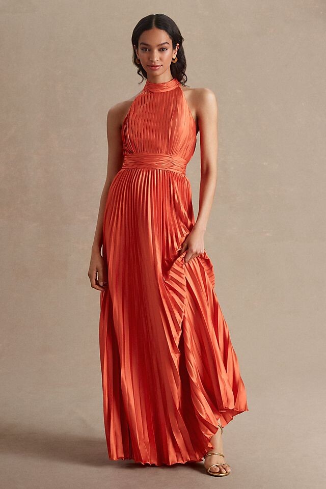 

Платье Mac Duggal Плиссированное с бретелькой на шее, оранжевый мотив